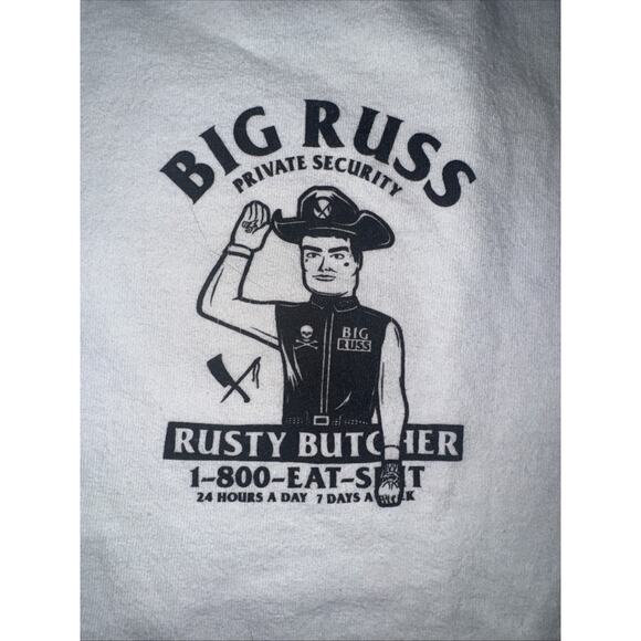 Rusty Butcher Big Russ Private Security T-Shirt White Large 20x28 Motorcycle Tee - Picture 5 of 7